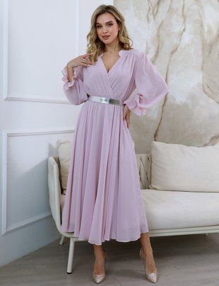 Enigma women's chiffon dress, pink, size 48